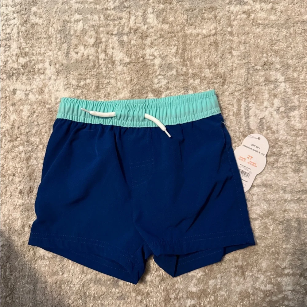 Wonder Nation Blue Swim Trunks with Mint Waistband size 2T-NWT